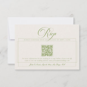 Tarjeta De Confirmación De Asistencia Boda de código QR de caligrafía de marfil verde cl