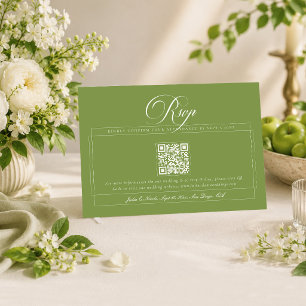 Tarjeta De Confirmación De Asistencia Boda de código QR de caligrafía en marfil verde cl