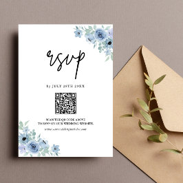 Tarjeta De Confirmación De Asistencia Boda de código QR de Floral Azul Dusto Vintage