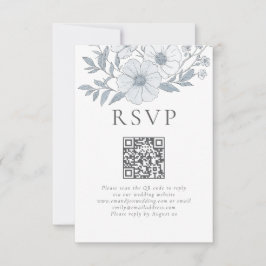 Tarjeta De Confirmación De Asistencia Boda de código QR de Florals Gris moderno