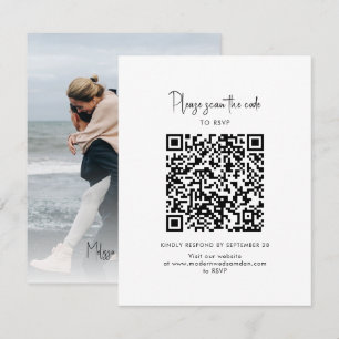 Tarjeta De Confirmación De Asistencia Boda de código QR de foto moderna guión