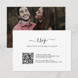Tarjeta De Confirmación De Asistencia Boda de código QR de fotos simples en blanco y neg