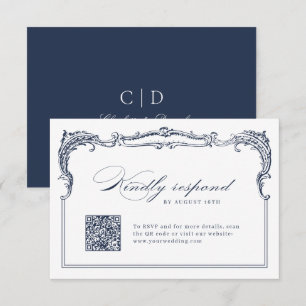Tarjeta De Confirmación De Asistencia Boda de código QR de guión clásico con marco vinta