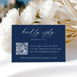 Tarjeta De Confirmación De Asistencia Boda de código QR de la Marina de caligrafía moder