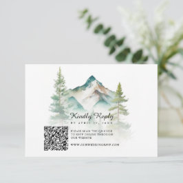 Tarjeta De Confirmación De Asistencia Boda de código QR de la montaña de acuarela simple