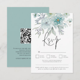 Tarjeta De Confirmación De Asistencia Boda de código QR de las Floras blancas Verde azul