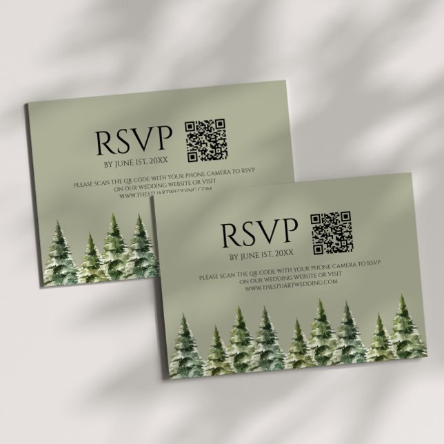 Tarjeta De Confirmación De Asistencia Boda de código QR de pinares de invierno minimalis (Subido por el creador)