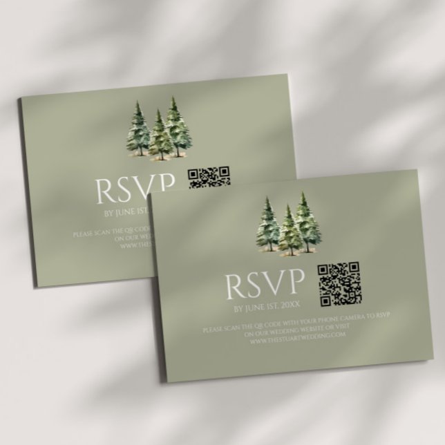Tarjeta De Confirmación De Asistencia Boda de código QR de pinares de invierno minimalis (Subido por el creador)
