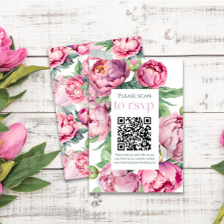 Tarjeta De Confirmación De Asistencia Boda de CÓDIGO QR de Rubor Pink Peonies