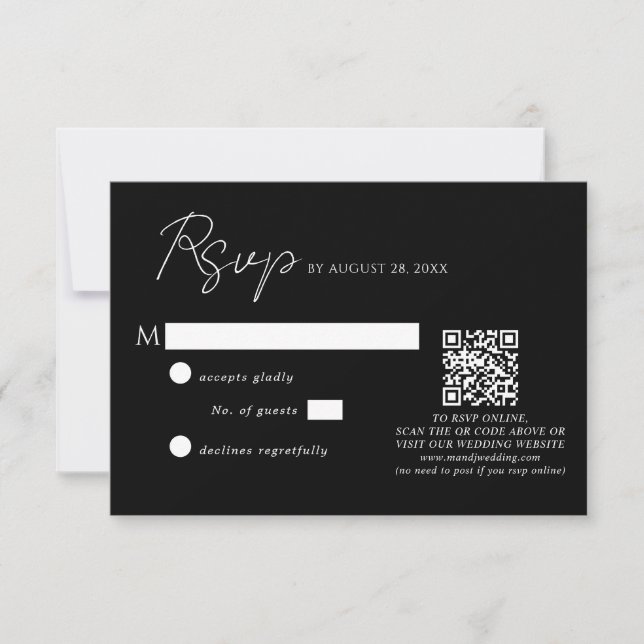 Tarjeta De Confirmación De Asistencia Boda de código QR de script blanco simple (Anverso)