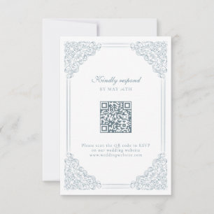 Tarjeta De Confirmación De Asistencia Boda de código QR del marco elegante de color azul