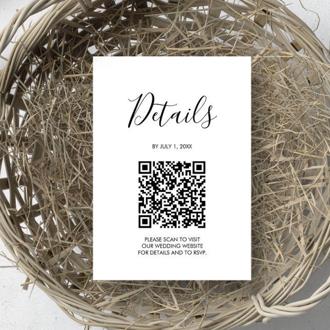 Tarjeta De Confirmación De Asistencia Boda de código QR Detalles verde sabio (Sustainable wedding details card QR code virtual rsvp.)