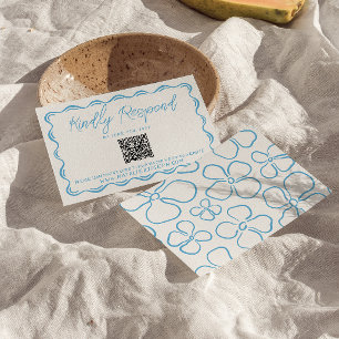 Tarjeta De Confirmación De Asistencia Boda de código QR dibujado con la mano azul medite