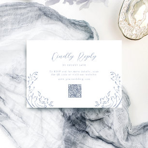Tarjeta De Confirmación De Asistencia Boda de código QR Dusty Blue Vintage Flourish