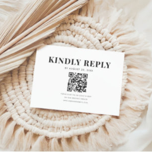 Tarjeta De Confirmación De Asistencia Boda de código QR elegante minimo negrita