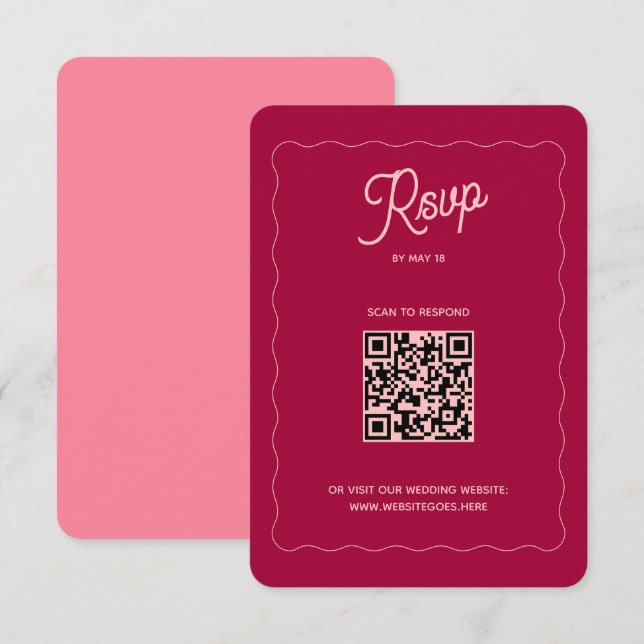 Tarjeta De Confirmación De Asistencia Boda de código QR en línea de trama de onda rosa r (Anverso / Reverso)