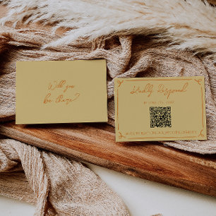 Tarjeta De Confirmación De Asistencia Boda de código QR escrito a mano en naranja amaril