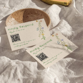 Tarjeta De Confirmación De Asistencia Boda de código QR floral de mano con colorido