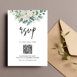 Tarjeta De Confirmación De Asistencia Boda de código QR floral de vegetación de rosa bla