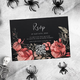 Tarjeta De Confirmación De Asistencia Boda de código QR floral gótica de Halloween