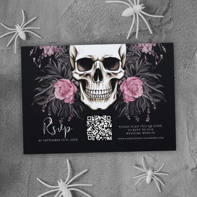 Tarjeta De Confirmación De Asistencia Boda de código QR floral gótico (Gothic Floral QR Code Wedding RSVP Card)