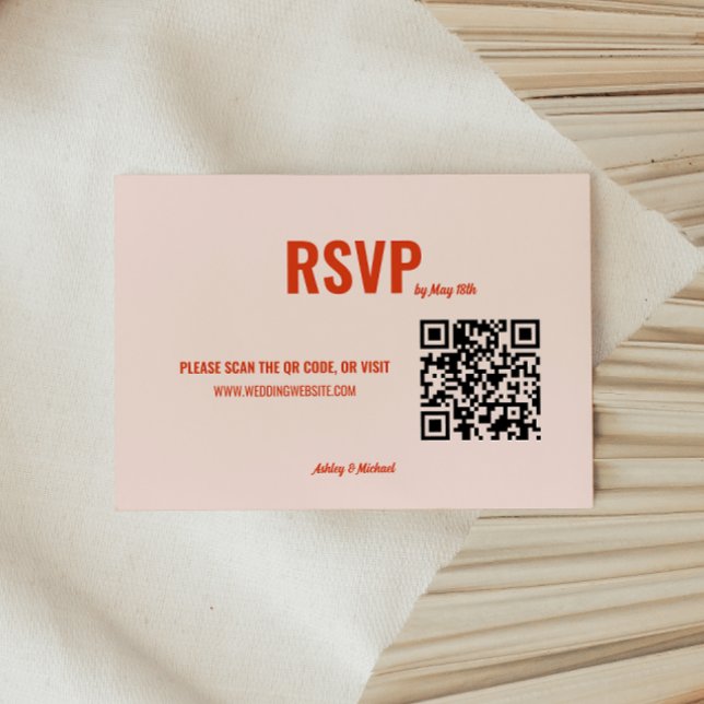 Tarjeta De Confirmación De Asistencia Boda de código QR mínimo retro Peach (Subido por el creador)