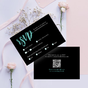 Tarjeta De Confirmación De Asistencia Boda de código QR moderno blanco y negro sencillo