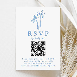 Tarjeta De Confirmación De Asistencia Boda de código QR para palmeras azules de tracción