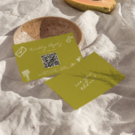 Tarjeta De Confirmación De Asistencia Boda de código QR romántico verde dibujado a mano