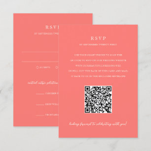 Tarjeta De Confirmación De Asistencia Boda de código QR simple coral vibrante y moderno