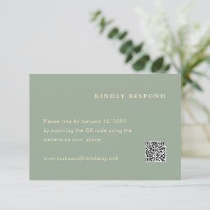 Tarjeta De Confirmación De Asistencia Boda de código QR simple verde salvia moderno