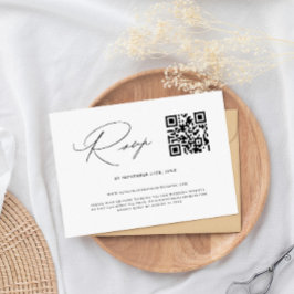 Tarjeta De Confirmación De Asistencia Boda de código QR simple y elegante en blanco y ne