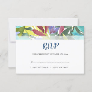 Tarjeta De Confirmación De Asistencia Boda de color acuático moderno Floral Foliage Turq