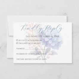 Tarjeta De Confirmación De Asistencia Boda de color azul de Pearl Hydrangea romántica