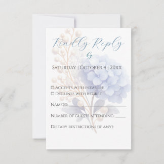 Tarjeta De Confirmación De Asistencia Boda de color azul de Pearl Hydrangea romántica
