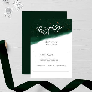 Tarjeta De Confirmación De Asistencia Boda de color de agua de Esmeralda y Bronce