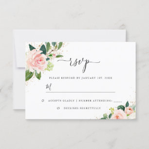 Tarjeta De Confirmación De Asistencia Boda de color de agua floral de Rubor con tinta do