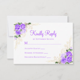Tarjeta De Confirmación De Asistencia Boda de color morado dorado floral