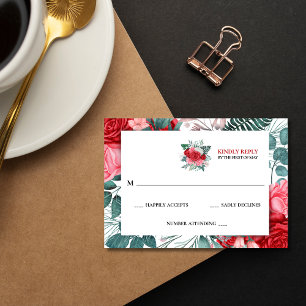 Tarjeta De Confirmación De Asistencia Boda de color rojo rosa