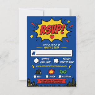 Tarjeta De Confirmación De Asistencia Boda de Cómic de Superhéroe Brillante y Audaz