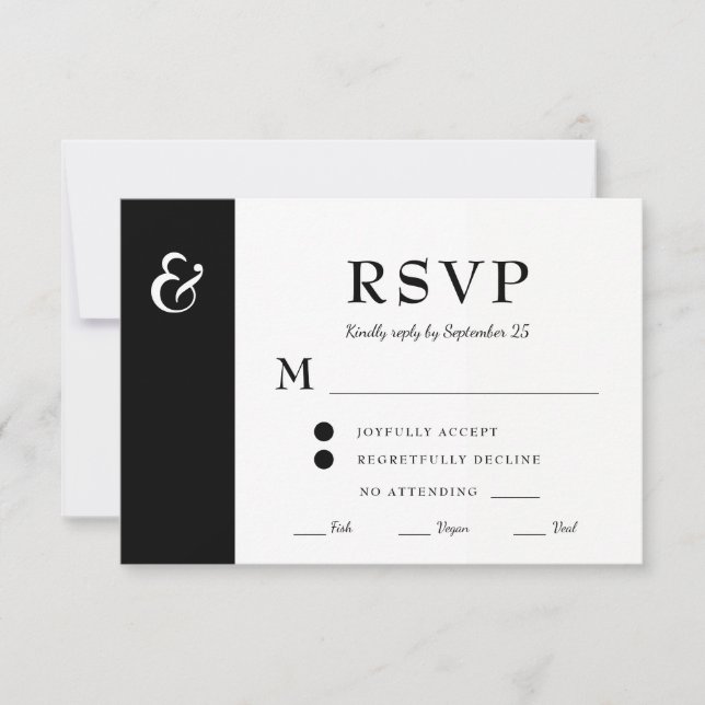 Tarjeta De Confirmación De Asistencia Boda de comida moderna en blanco y negro (Anverso)