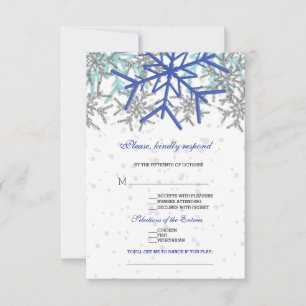 Tarjeta De Confirmación De Asistencia Boda de copos de nieve azul navidad plateado de in