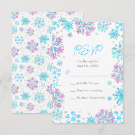 Tarjeta De Confirmación De Asistencia Boda de copos de nieve morados y azules