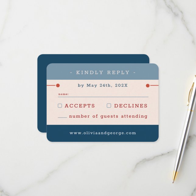 Tarjeta De Confirmación De Asistencia Boda de cosecha azul (Anverso/Reverso In Situ)