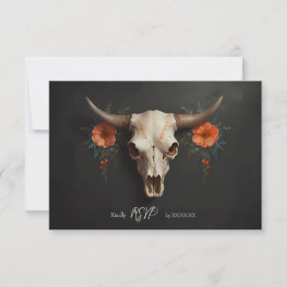 Tarjeta De Confirmación De Asistencia Boda de cráneo de vaca floral de color de agua min