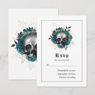 Tarjeta De Confirmación De Asistencia Boda de cráneo gótico floral verde azulado