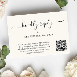 Tarjeta De Confirmación De Asistencia Boda de crema de código QR con guión elegante