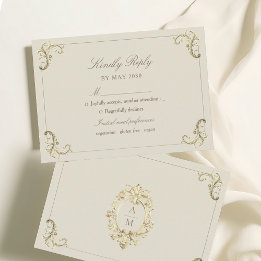 Tarjeta De Confirmación De Asistencia Boda de Crema Dorada Barroca Vintage