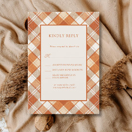 Tarjeta De Confirmación De Asistencia Boda de Cuadro Escocés Naranja Opaco Vintage