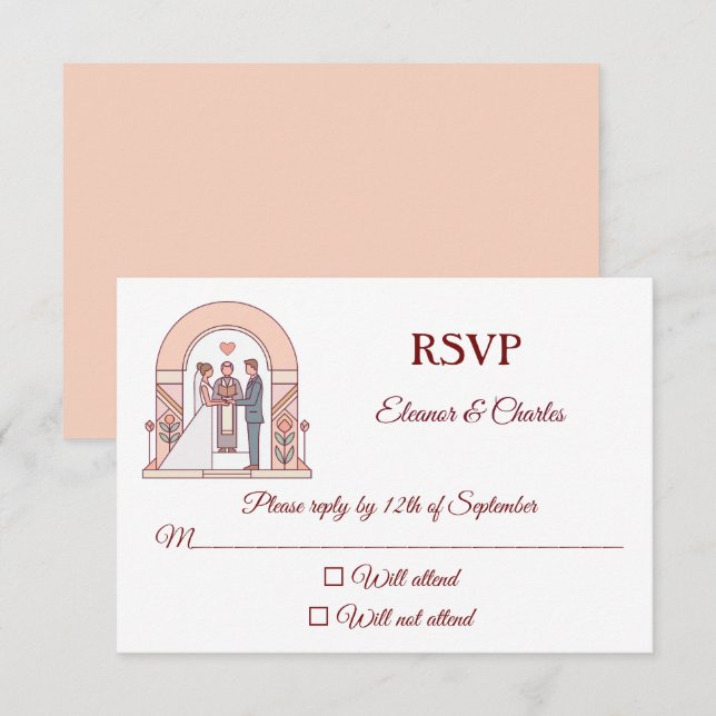 Tarjeta De Confirmación De Asistencia Boda de Cuento de Art Deco (Anverso / Reverso)